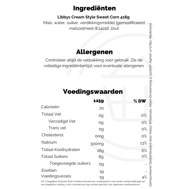 Libbys Cream Style Sweet Corn 24x418g