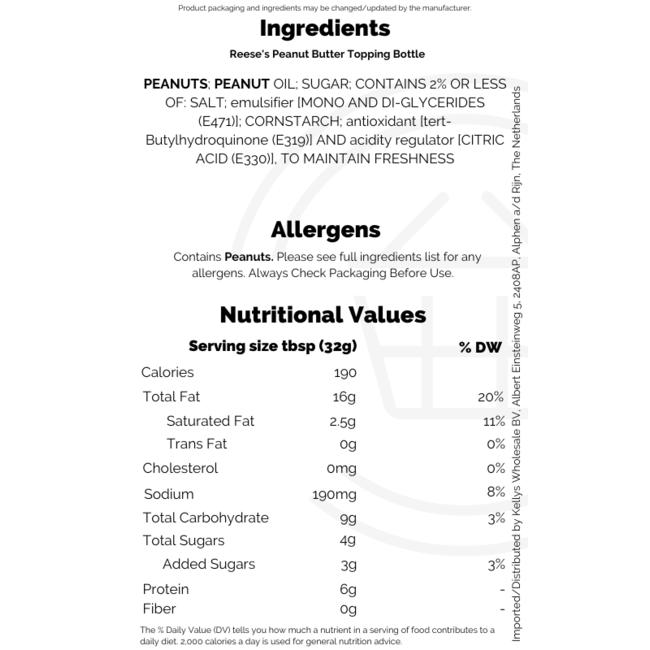 Reese's Peanut Butter Topping Bottle 6x198g