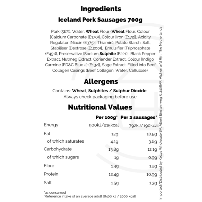 Iceland Pork Sausages  20 x 14 pack 700g