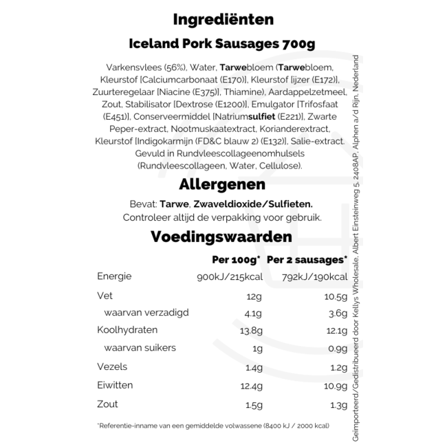 Iceland Pork Sausages  20 x 14 pack 700g