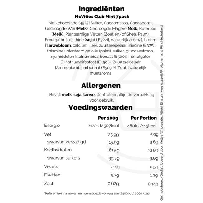 McVities Club Mint 30 x 7 x 22g