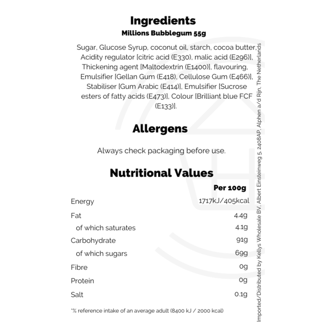 Millions Tube Bubblegum 12x55g