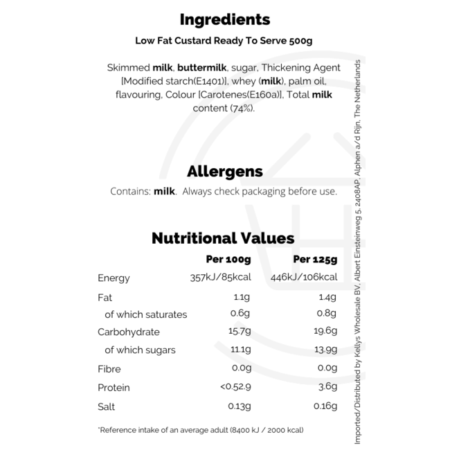 Birds Custard Low Fat Ready to Serve 12x500g