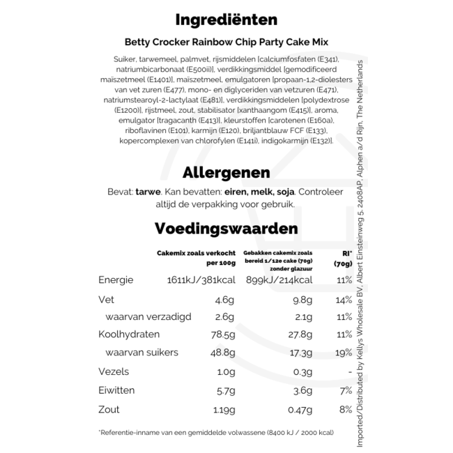 Betty Crocker Rainbow Party Cake Mix 6x425g