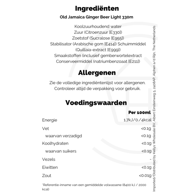 Old Jamaica Diet Ginger Beer 24x330ml