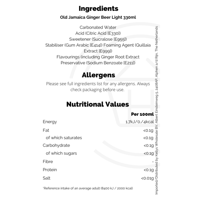 Old Jamaica Diet Ginger Beer 24x330ml