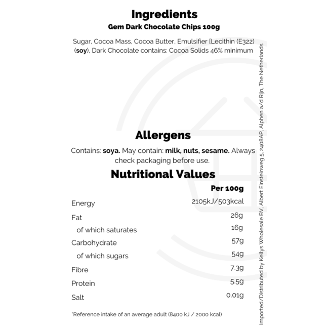 Gem Dark Chocolate Chips 10x100g