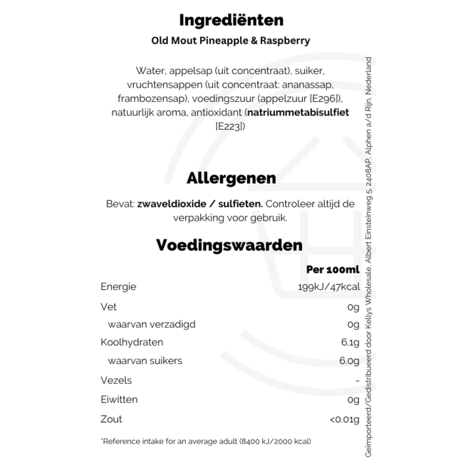 Old Mout Pineapple & Raspberry  ABV 4% 1x10x330ml