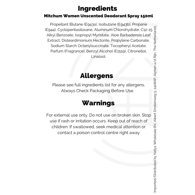 Mitchum Women Unscented Deodorant Spray 6x150ml