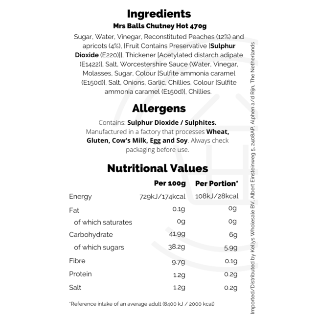 Mrs Balls Hot Chutney 8x470g