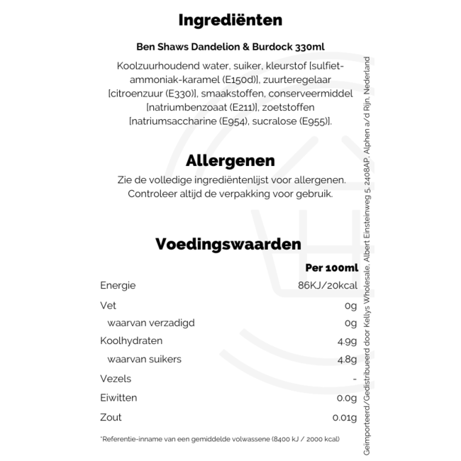 Ben Shaws Dandelion & Burdock 24x330ml