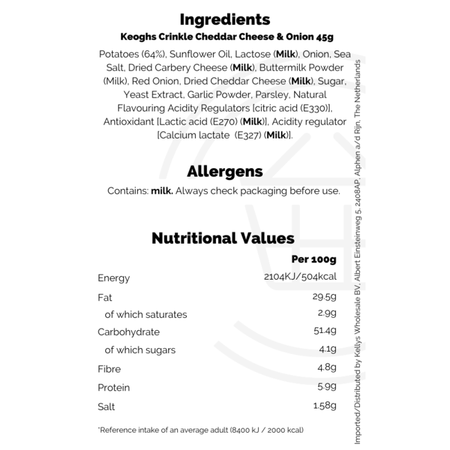 Keoghs Crinkle Cheddar Cheese & Onion 24x45g