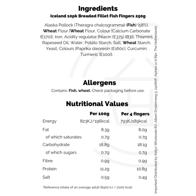 Iceland 10pk Breaded Fillet Fish Fingers 24x250g