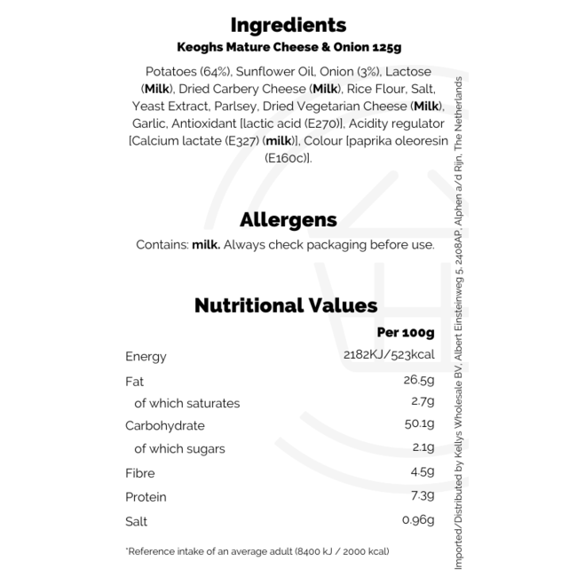 Keoghs Mature Cheese & Onion 12x125g