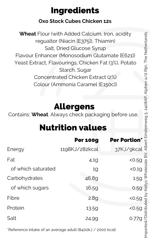 Oxo Stock Cubes Chicken 24x12s Kellys Wholesale & Distribution