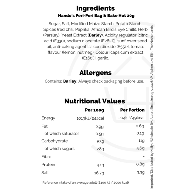 Nandos Bag 'n Bake Hot 12x20g