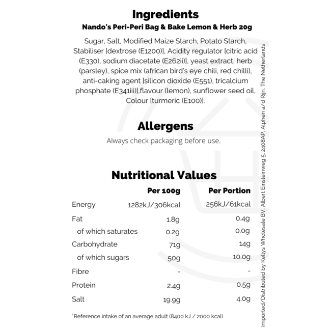 Nandos Bag 'n Bake Lemon & Herb 12x20g