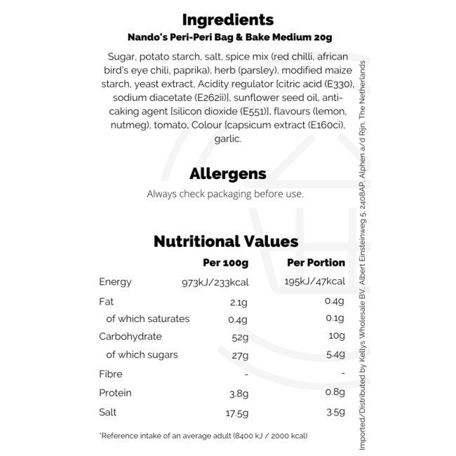 Nandos Bag 'n Bake Medium 12x20g