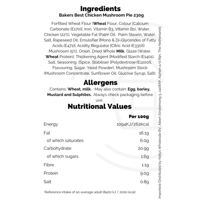 Bakers Best Chicken & Mushroom Pies 8x6pk