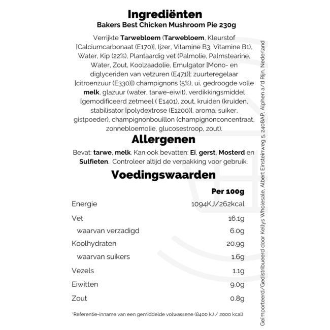 Bakers Best Chicken & Mushroom Pies 8x6pk