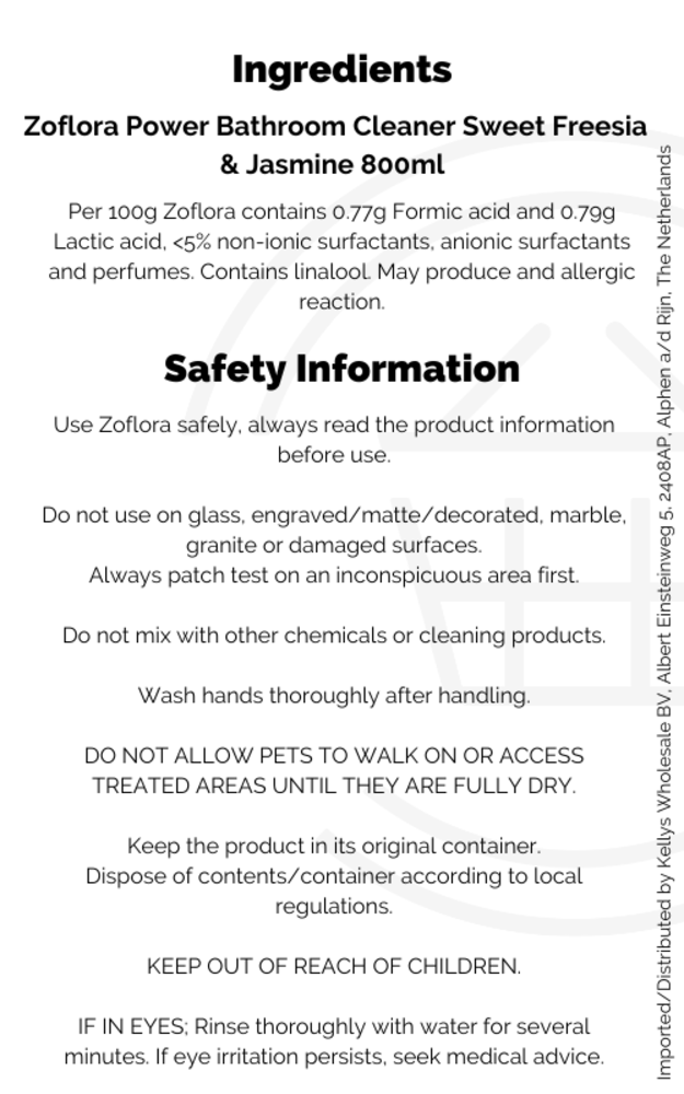 Zoflora Power Bathroom Cleaner Freesia & Jasmine 8x800ml - Kellys ...