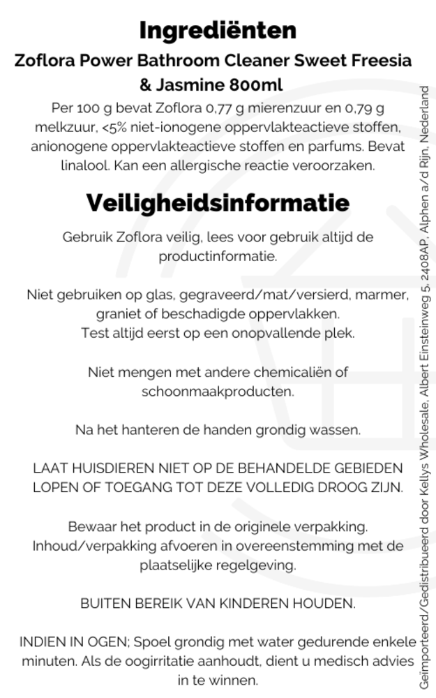 Zoflora Power Bathroom Cleaner Freesia & Jasmine 8x800ml - Kellys ...