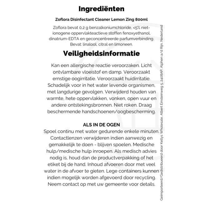 Zoflora Disinfectant Cleaner Lemon Zing 8x800ml
