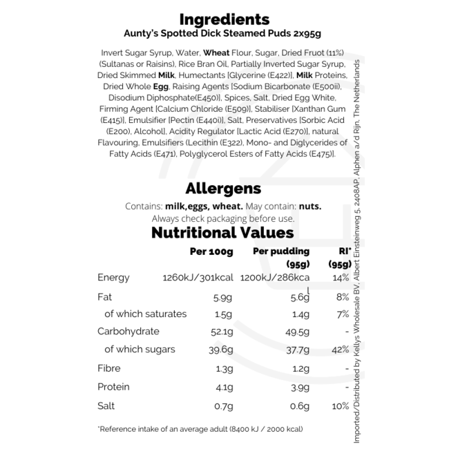 Spotted Dick  Steamed  Pudding 6x2x95g
