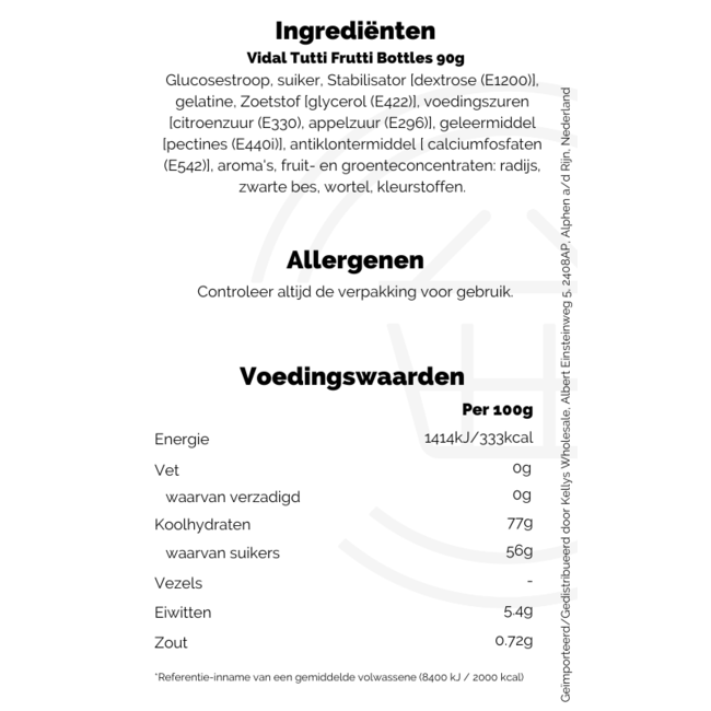 Vidal Tutti Frutti Bottles 14x90g