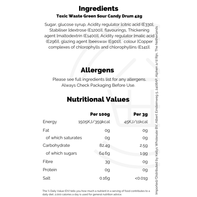 Toxic Waste Green Sour Candy Drum 12x42g
