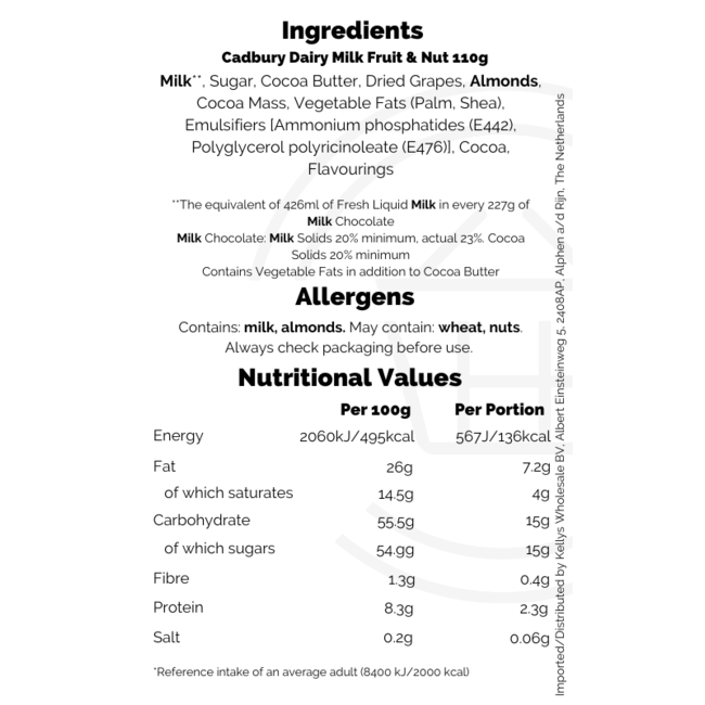 Cadbury Dairy Milk Fruit & Nut 18x110g