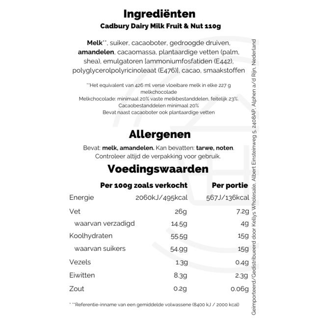 Cadbury Dairy Milk Fruit & Nut 18x110g