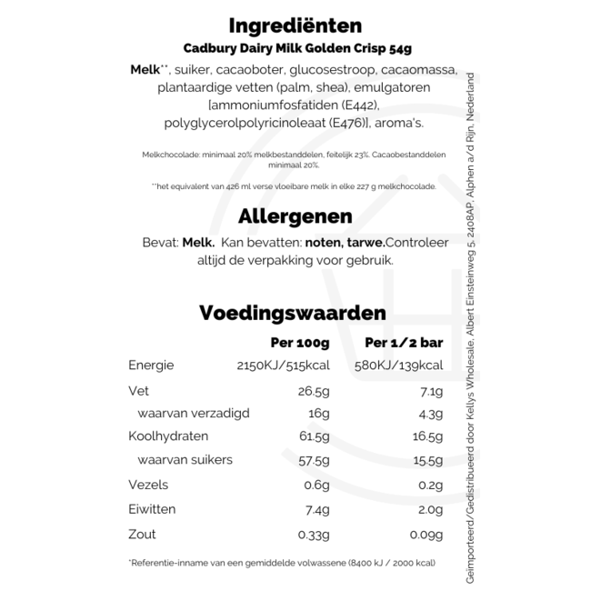 Cadbury Dairymilk Golden Crisp 48x54g
