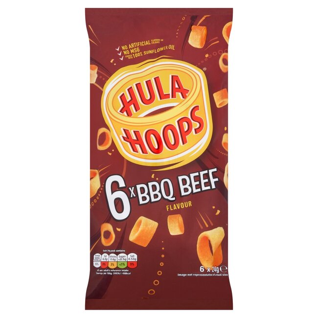 Hula Hoops Hula Hoops BBQ Beef 6pk 30x24g BBD: 08-06-2024
