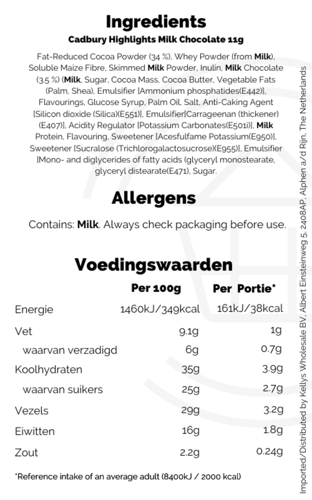 Cadbury Highlights Milk Choc 30x11g Britse Warme Chocolademelk