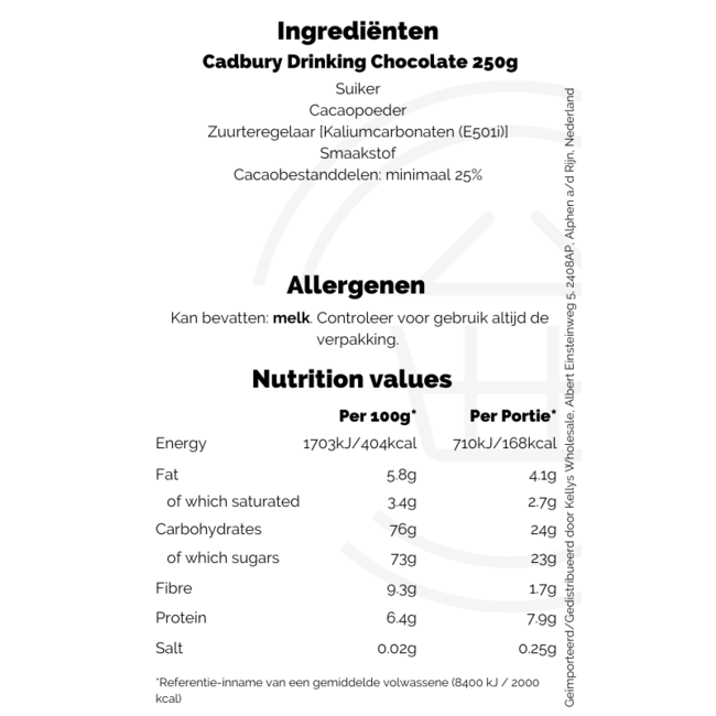 Cadbury Hot Drinking Chocolate 12x250g