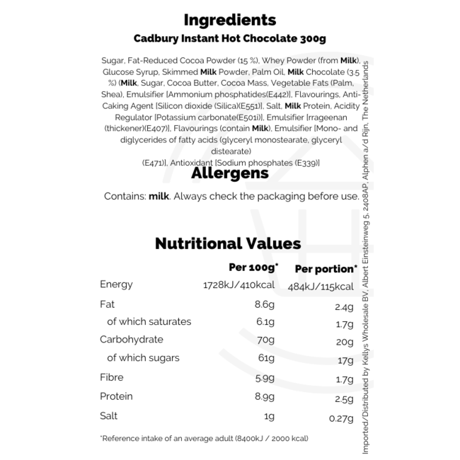 Cadbury Instant Hot Chocolate Jar 12x300g