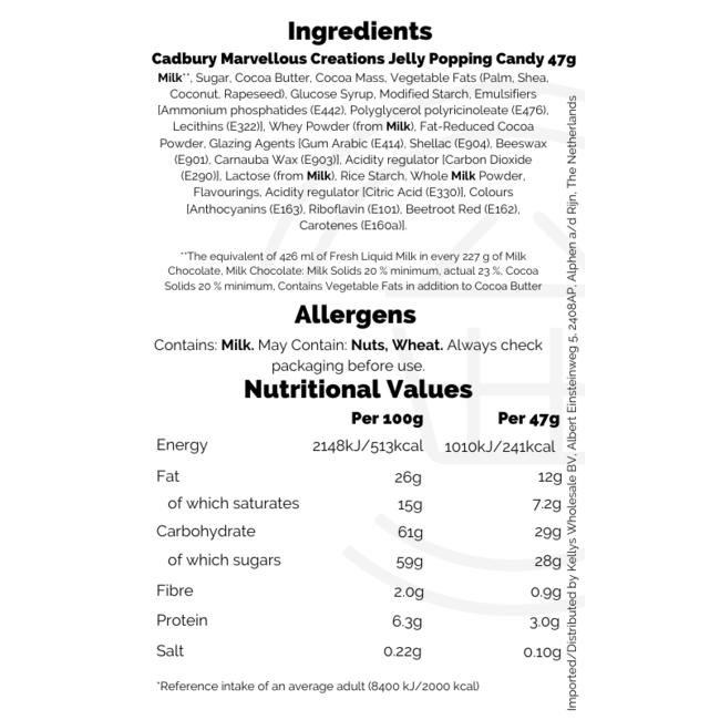 Cadbury Marvellous Jelly Popping Bar 24x47g