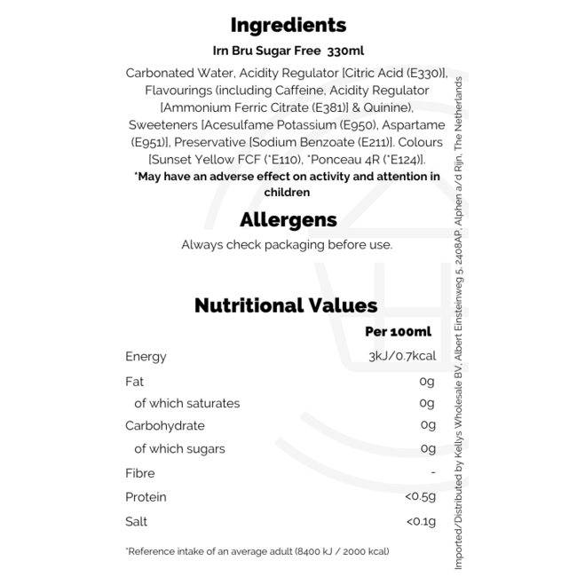 Barr Irn Bru Sugar Free MULTIPACK 1x24pk