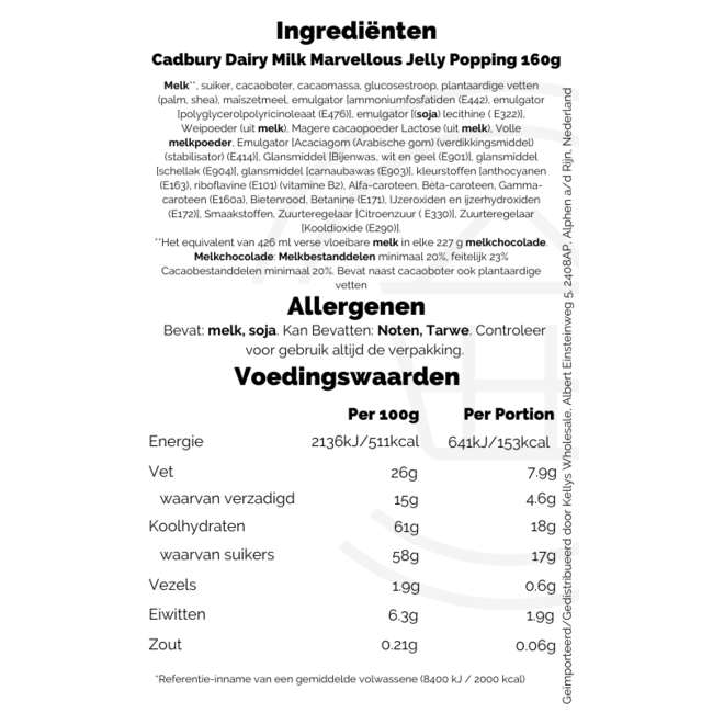 Cadbury Marvellous Jelly Popping Big Bar 19x160g