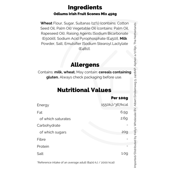 Odlums Irish Fruit Scones Mix 10x450g