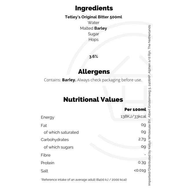 Tetley's Original Bitter ABV3.4% 6x4x440ml (24units)