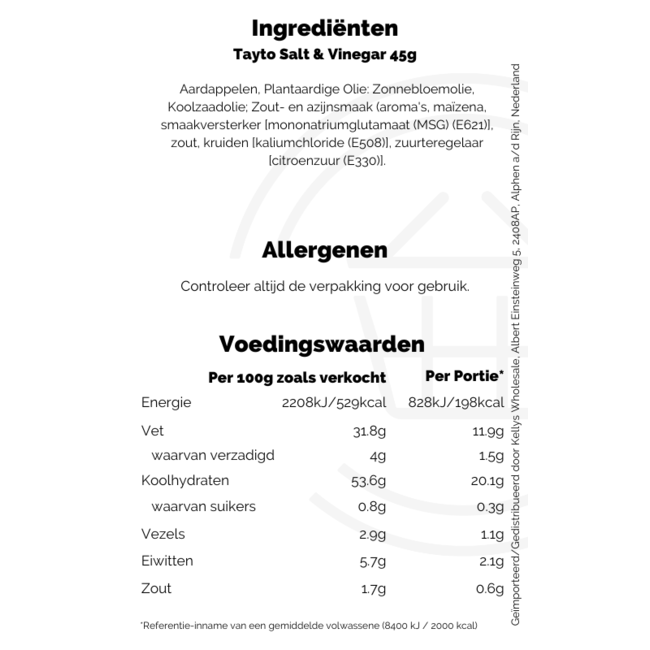 Tayto Salt & Vinegar Crisps 50x35g