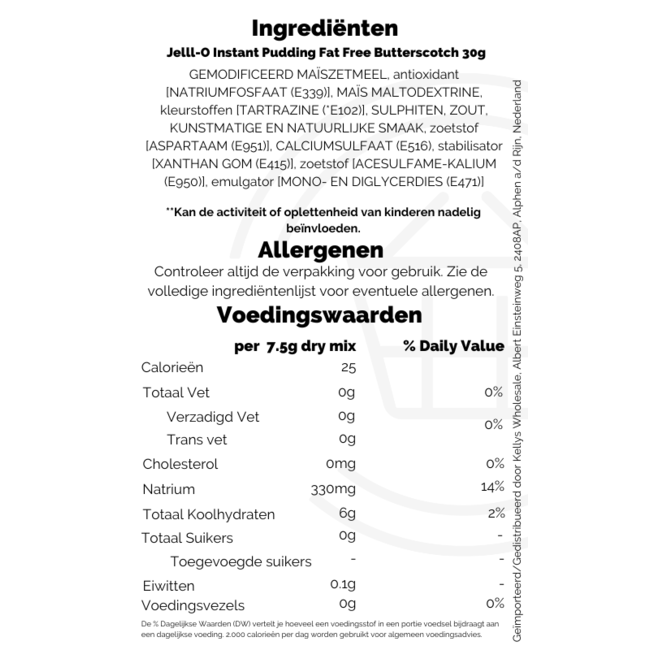 Jell-O Instant Pudding Fat Free Butterscotch 24x30g