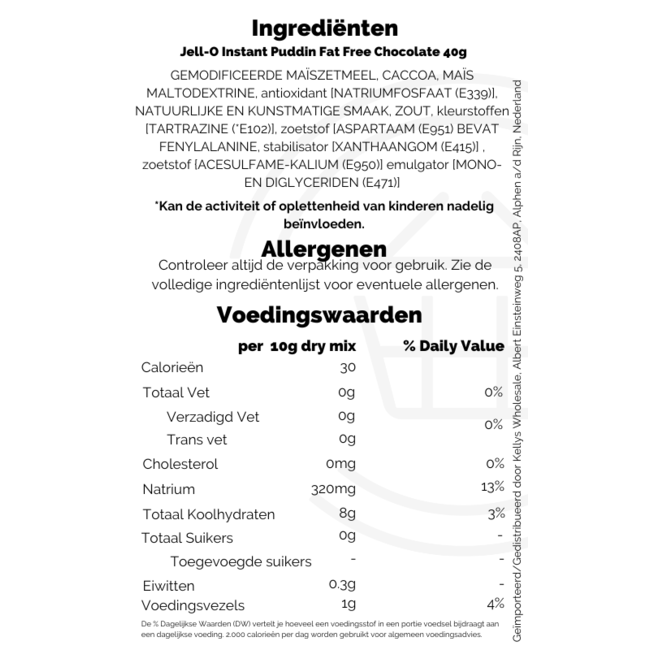 Jell-O Instant Pudding Fat Free Chocolate 24x40g
