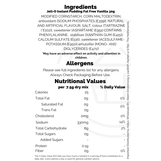 Jell-O Instant Pudding Fat Free Vanilla 24x30g