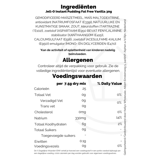 Jell-O Instant Pudding Fat Free Vanilla 24x30g