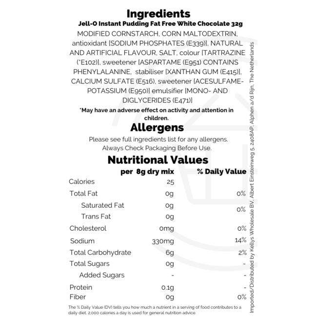 Jell-O Instant Pudding Fat Free White Chocolate 24x32g