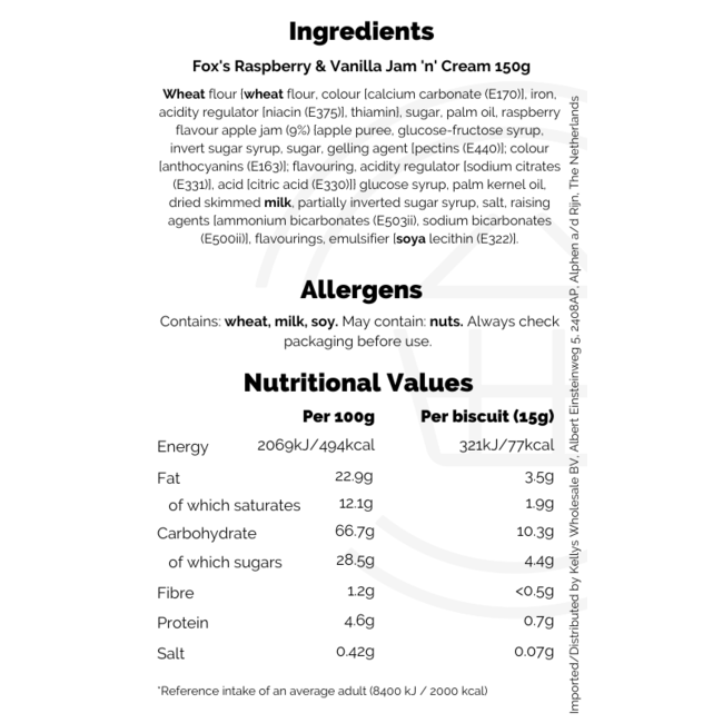 Fox's Jam 'n' Cream Raspberry & Vanilla 20x150g