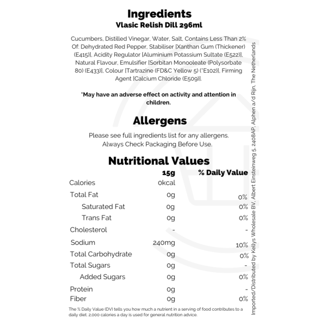 Vlasic Dill Relish 12x296g